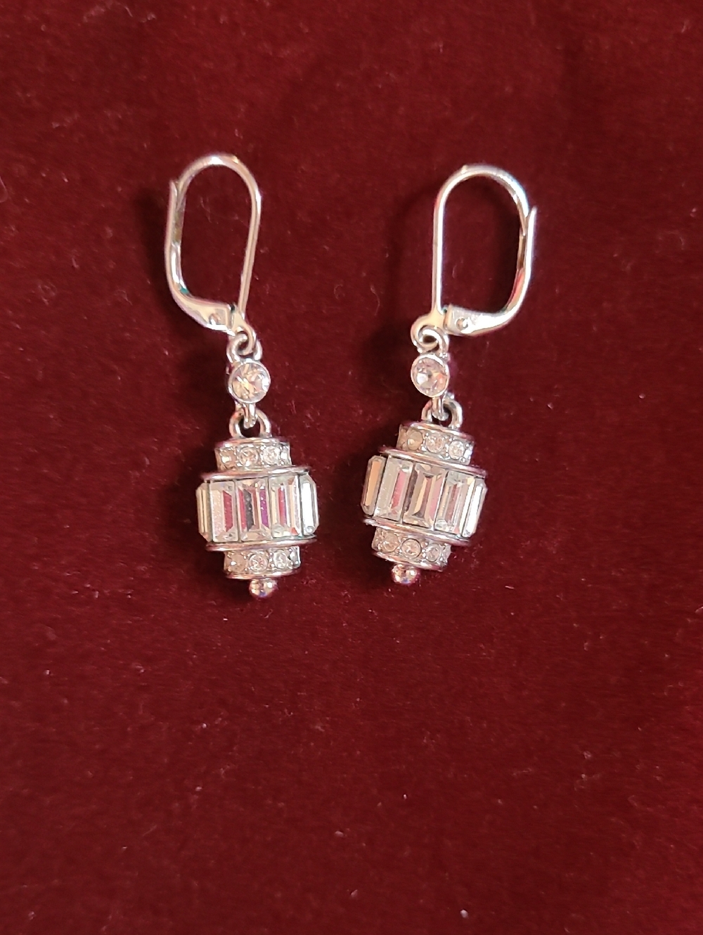 Silver Crystal Drop Earrings - Elegant Clear Stone Dangle - Picture 6 of 6